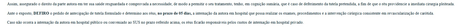 Decisão judicial deferindo internação em 5 dias para cirurgia de revascularização